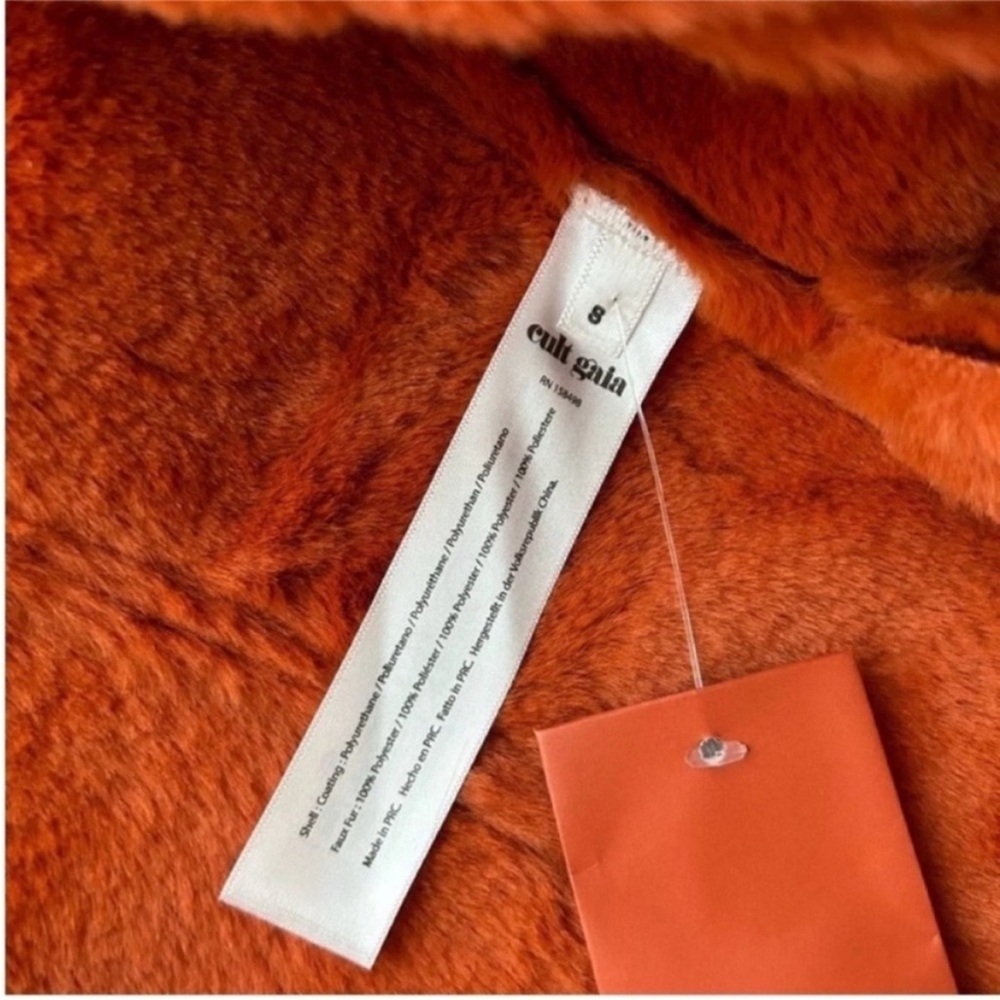 NWT Cult Gaia Elaine Faux Fur Trimmed Vegan Leather Coat - Picture 7 of 7